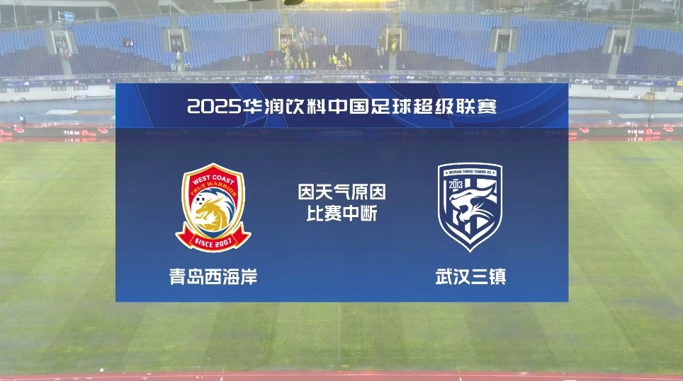 比賽延期！青島西海岸vs武漢三鎮(zhèn)進(jìn)行至18分鐘，因天氣中斷30分鐘